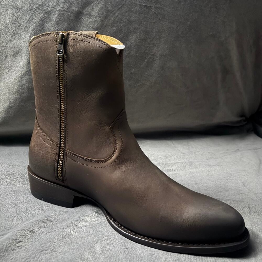 Quince Men's Crafted Leather Western Zip Boots Dark Chocolate 12 NIB